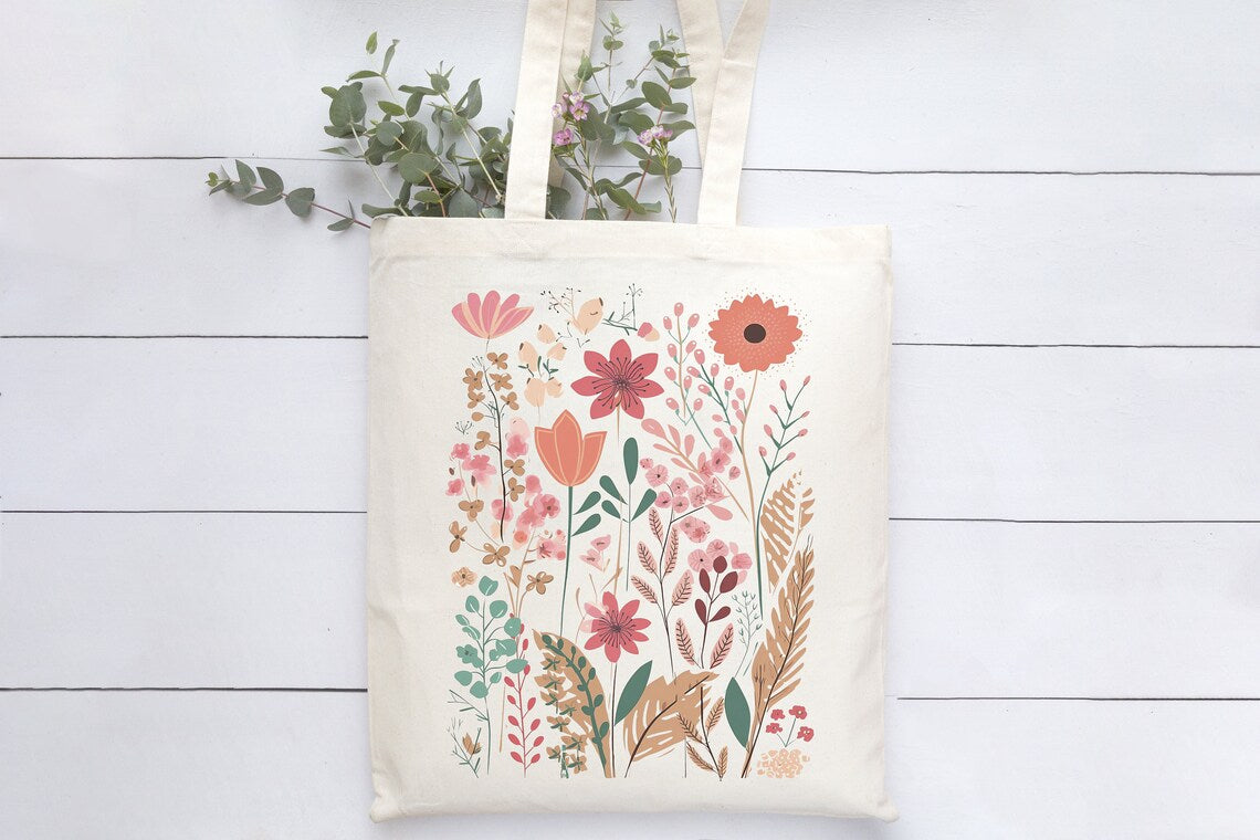 Pastel Flower Canvas Tote