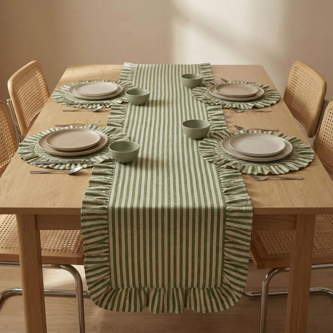 Green Striped Ruffled Placemats