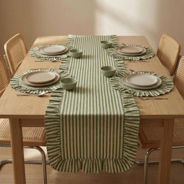 Green Striped Ruffled Placemats